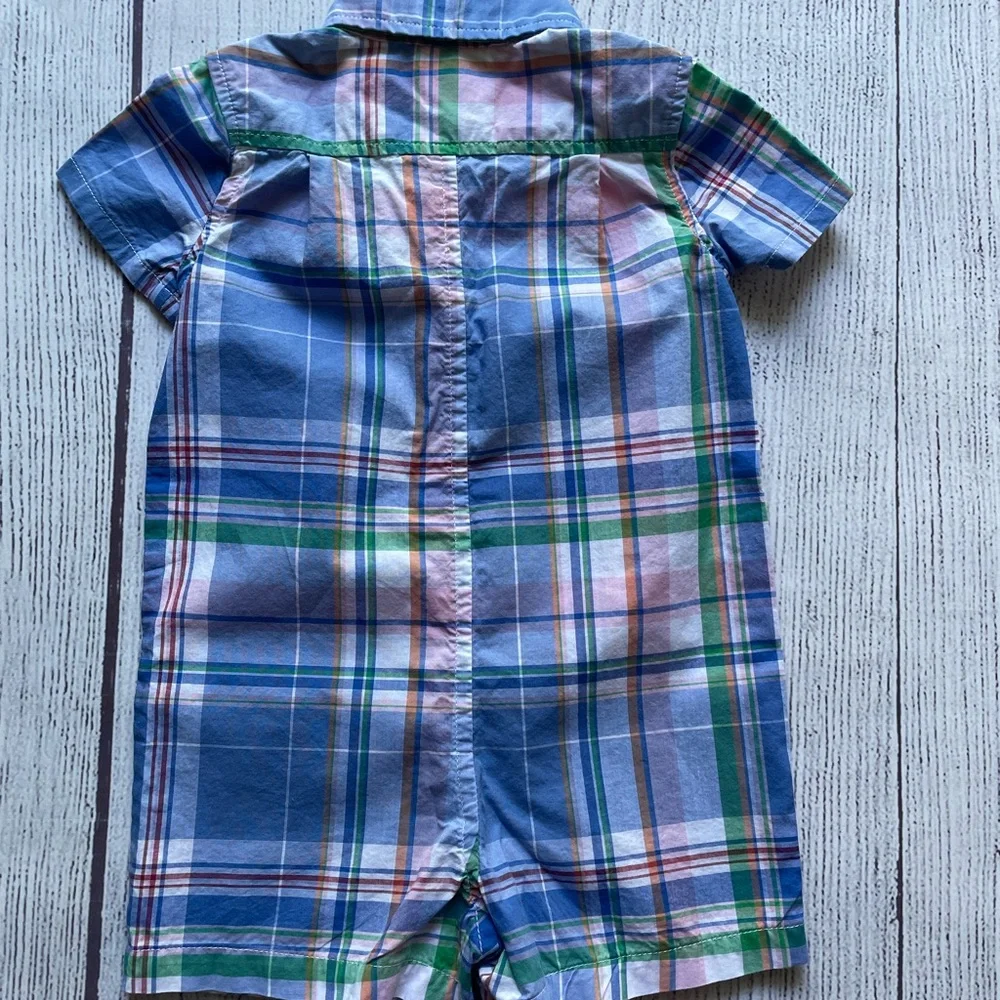 Ralph Lauren Blue Plaid Button Down Romper Size 3 months